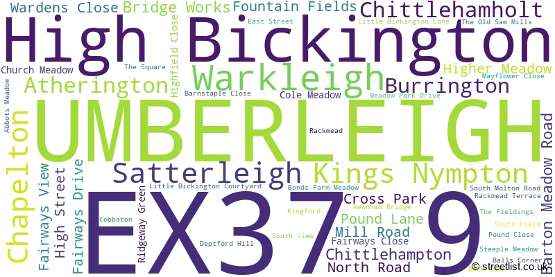 A word cloud for the EX37 9 postcode